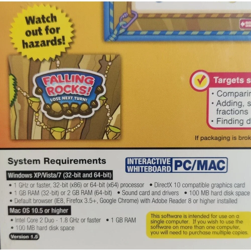 Lakeshore Education Lot of 2 Vocabulary Quiz,Fractions PC/MAC -2 Software Games